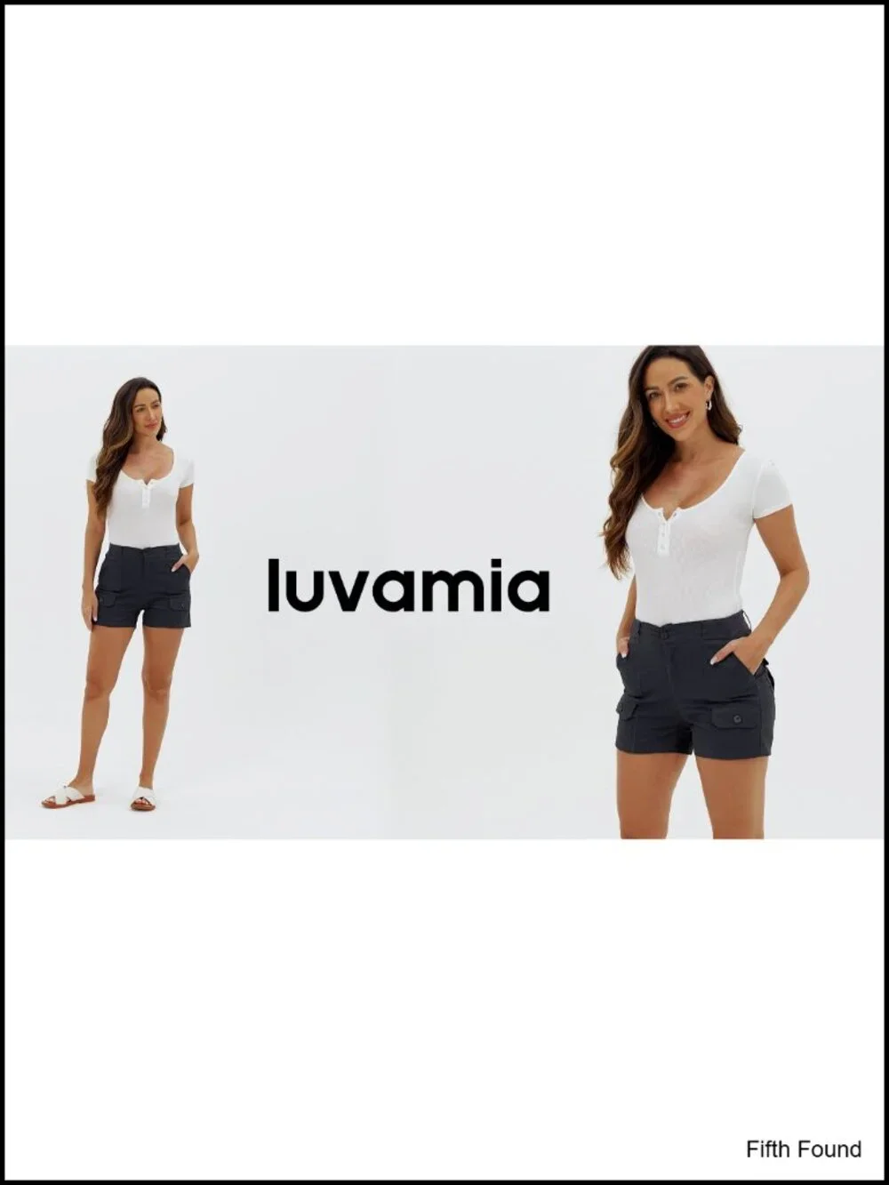 High Waisted Cargo Shorts with Ribbed Elastic Waist and Utility Pockets